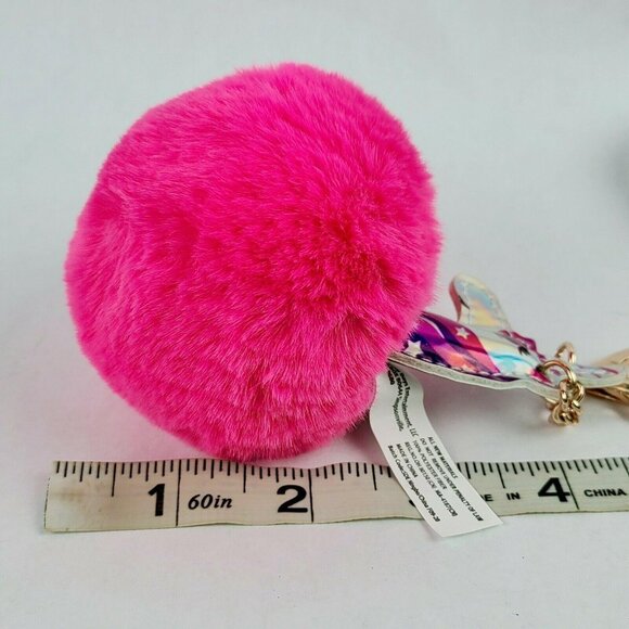 Puffy Unicorn Head Keychain 4 inch Plush Pink Ball Backpack Clip On Sunny Days - Picture 6 of 6